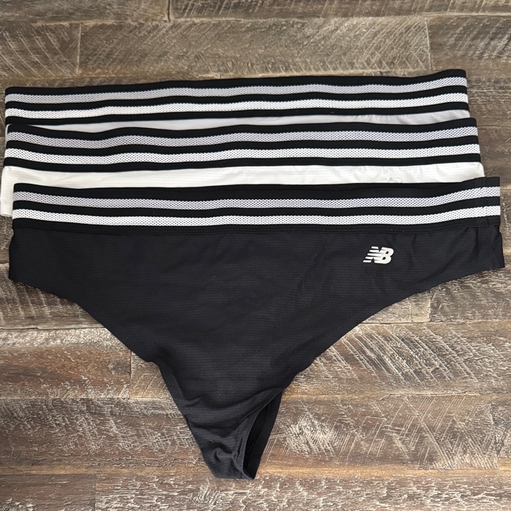 New Balance Black and White Striped athletic thong